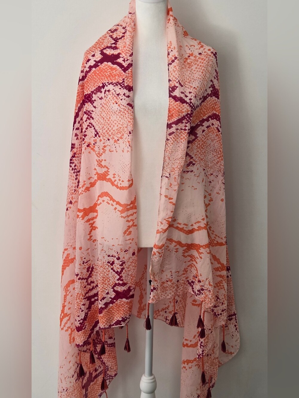 Light Pink Abstract Tassel Scarf Wrap